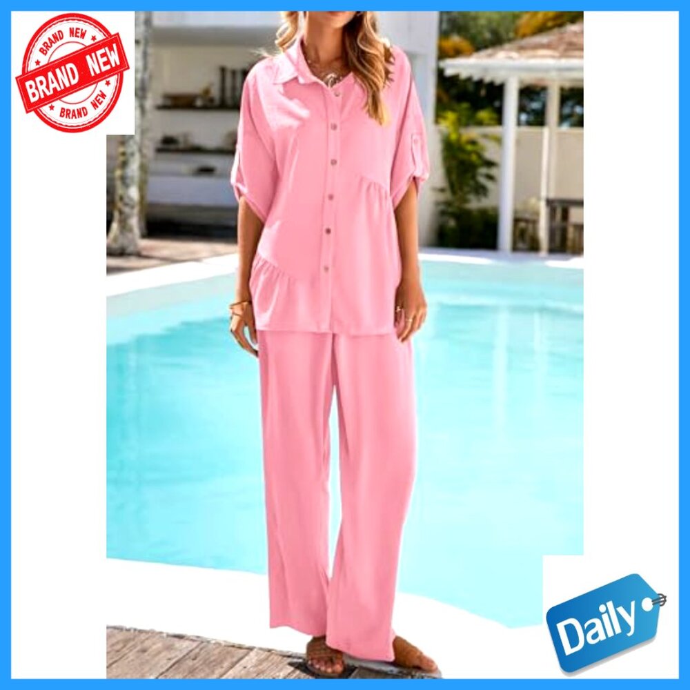 Lightweight Polyester Lounge Set Button Down Shir… - image 5